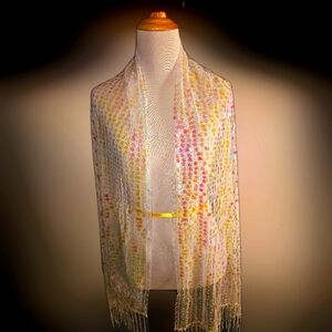 Charming charlie sequin scarf white multi colored sequins with fringe NWT ✨️✨️✨️